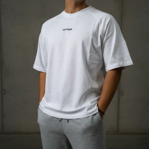 Düz Basic Baskılı Oversize Tişört Beyaz