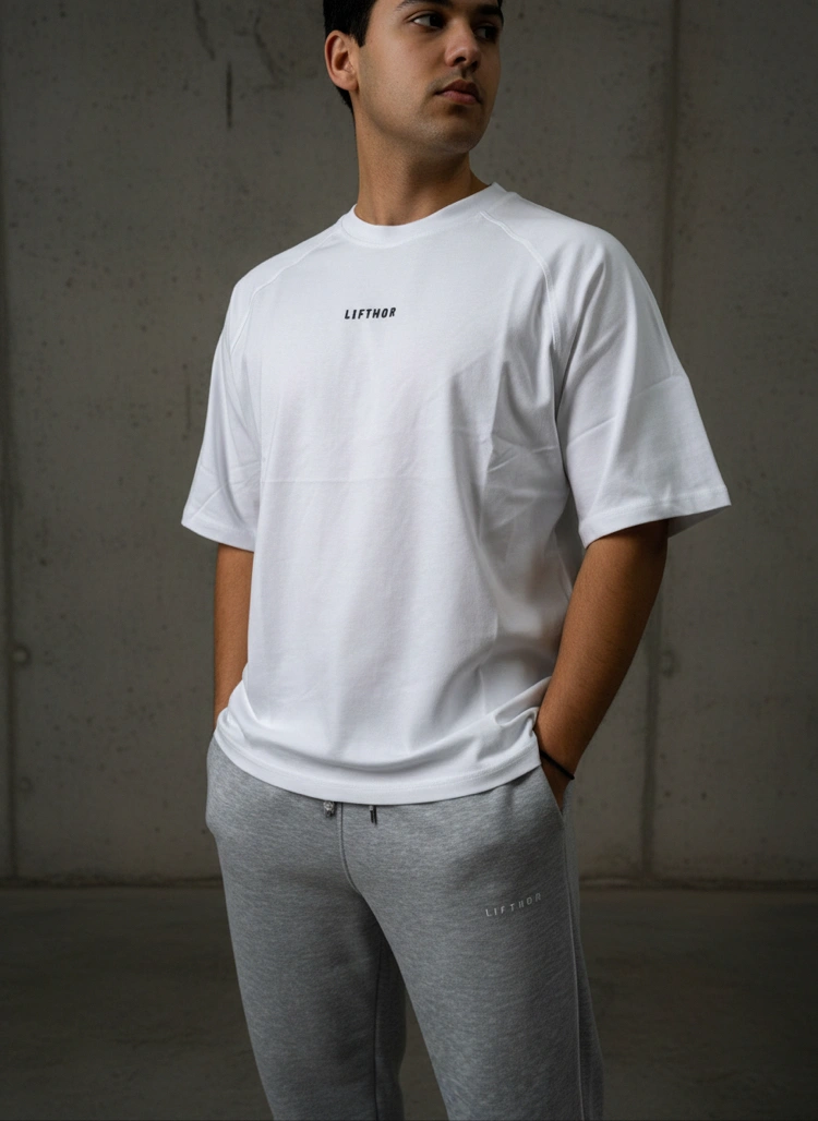 Düz Basic Baskılı Oversize Tişört Beyaz