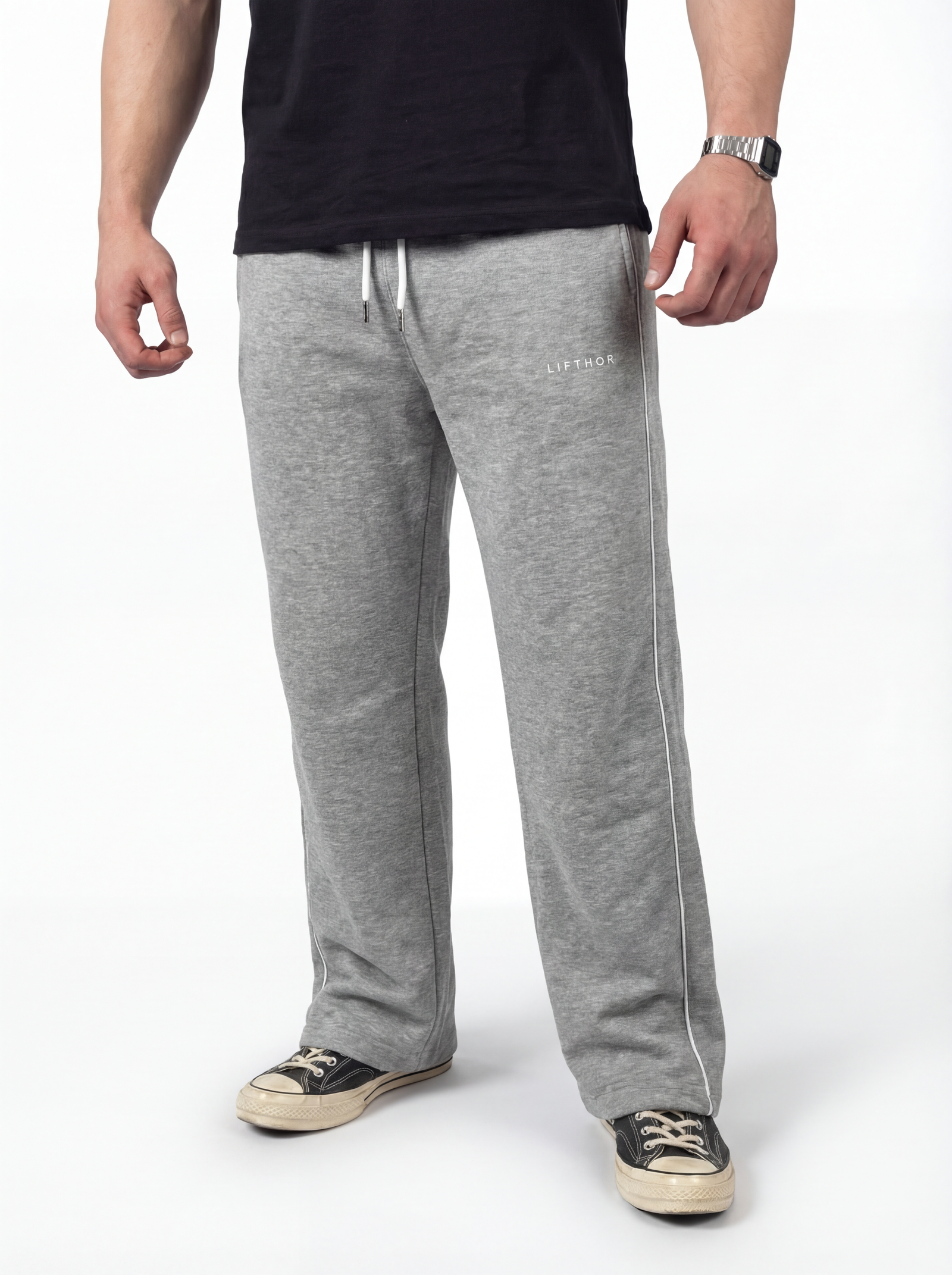 Beyaz Çizgi Detaylı Eşofman Gri