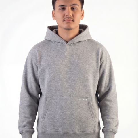 Oversize Basic Hoodie Gri